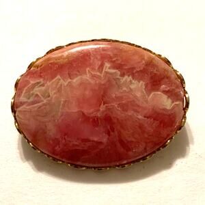 Rhodochrosite Cabochon Bezel Set Contemporary Brooch